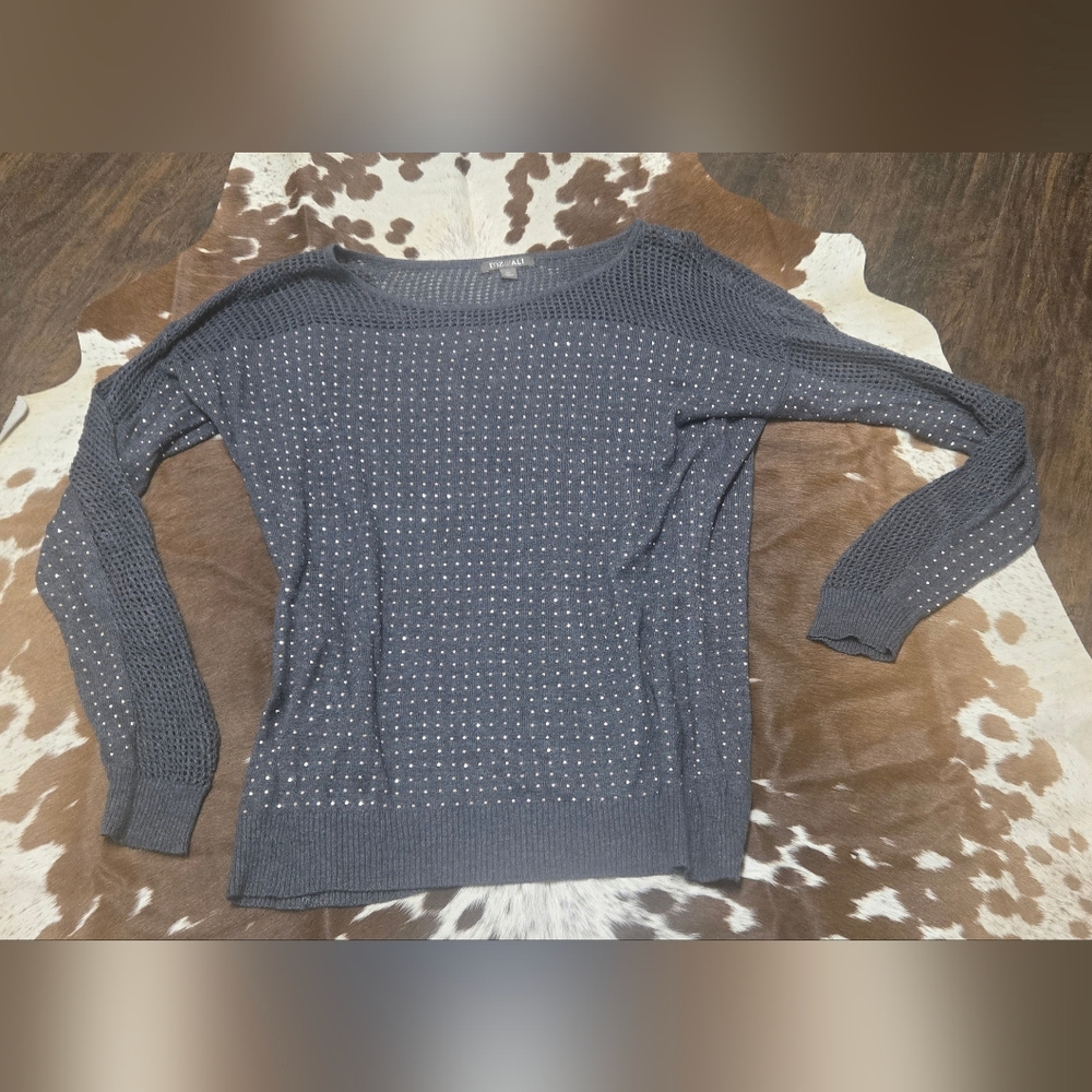 Roz & Ali Charcoal Gray Studded Sweater